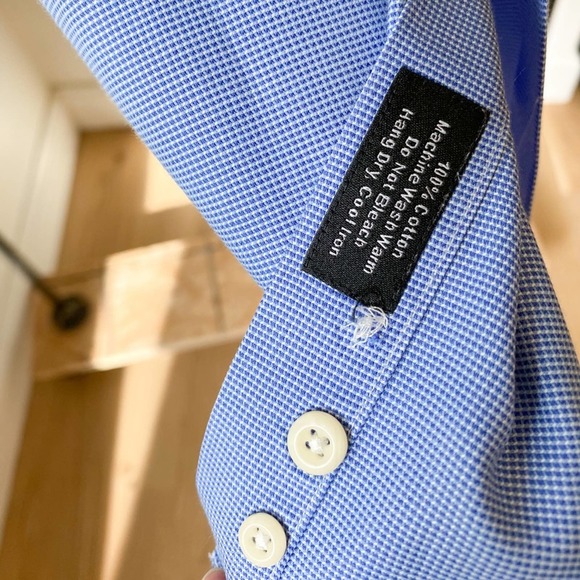 DAVID DONAHUE Men's Blue/White Mirco Houndstooth Trim Fit Shirt sz 16 34/35 - Picture 6 of 11